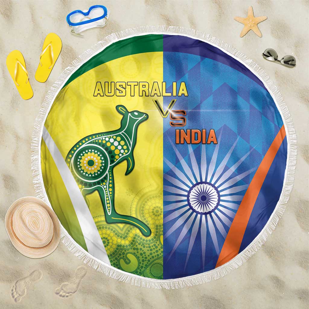 Australia And India Cricket Beach Blanket Ashoka Chakra With Aboriginal - Aussie Hoodie