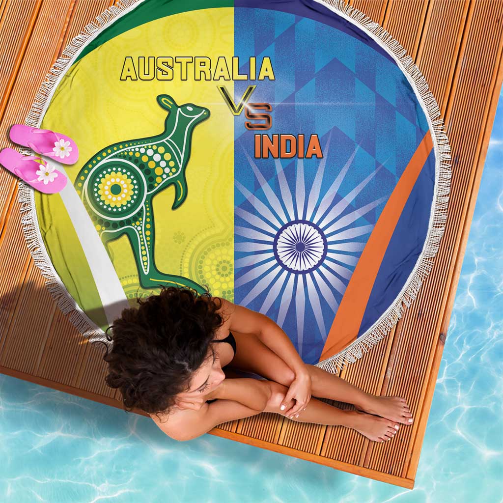 Australia And India Cricket Beach Blanket Ashoka Chakra With Aboriginal - Aussie Hoodie