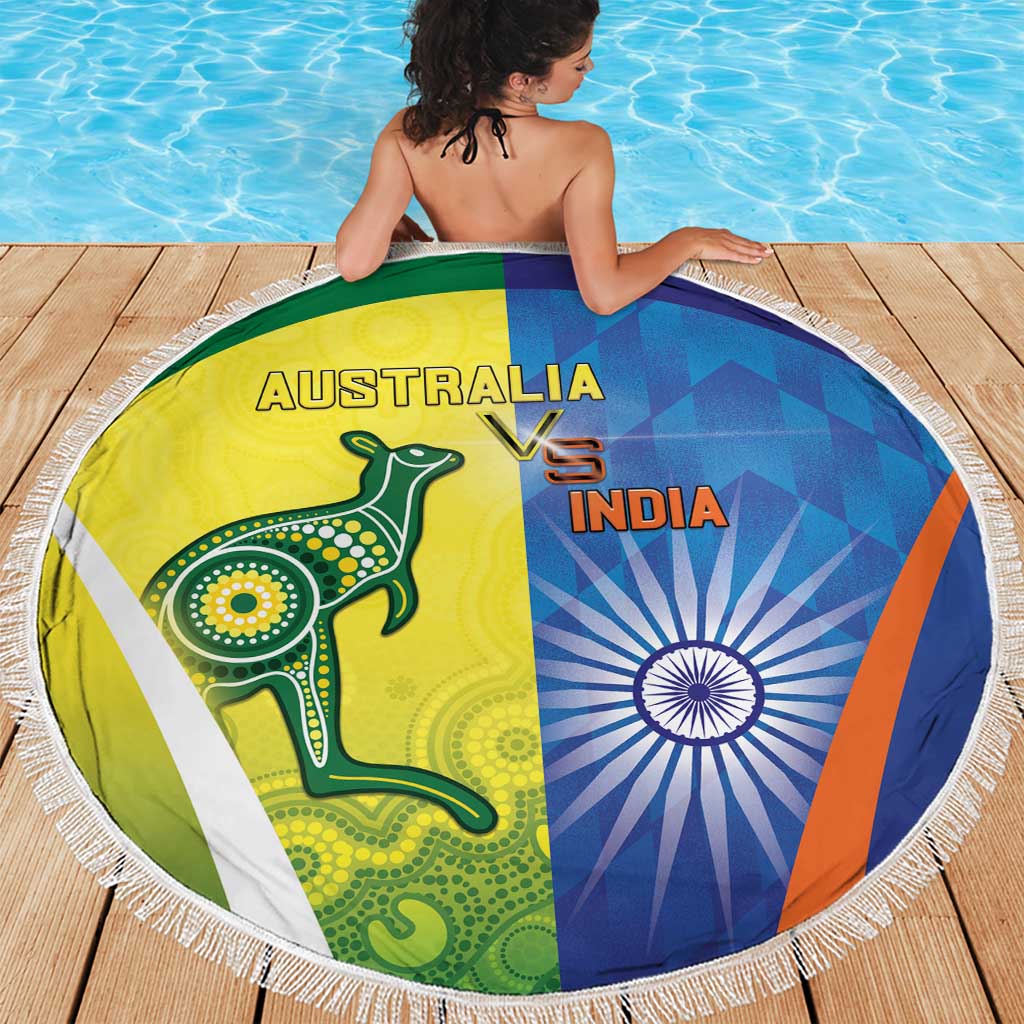 Australia And India Cricket Beach Blanket Ashoka Chakra With Aboriginal - Aussie Hoodie