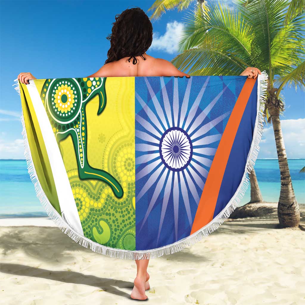 Australia And India Cricket Beach Blanket Ashoka Chakra With Aboriginal - Aussie Hoodie