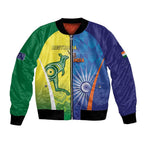Custom Australia And India Cricket Bomber Jacket Ashoka Chakra With Aboriginal - Aussie Hoodie