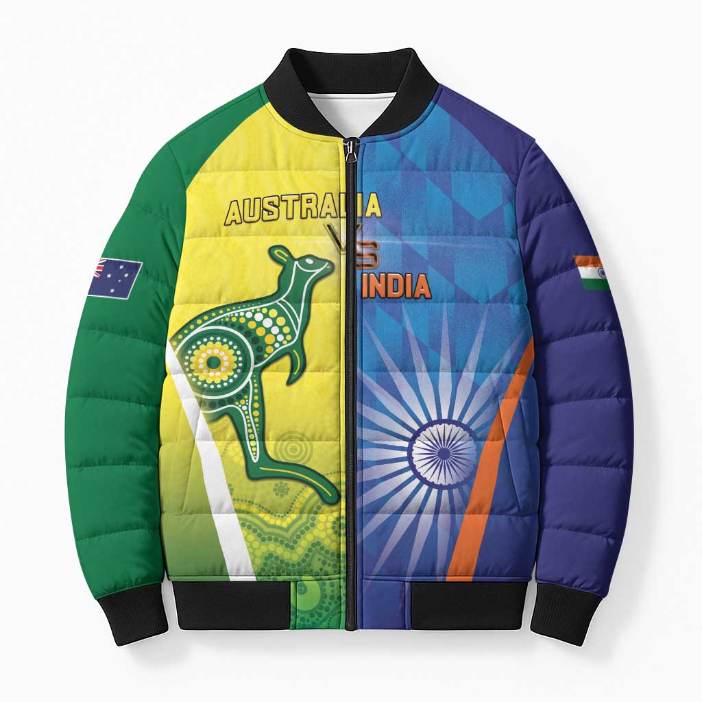 Custom Australia And India Cricket Bomber Puffer Jacket Ashoka Chakra With Aboriginal - Aussie Hoodie