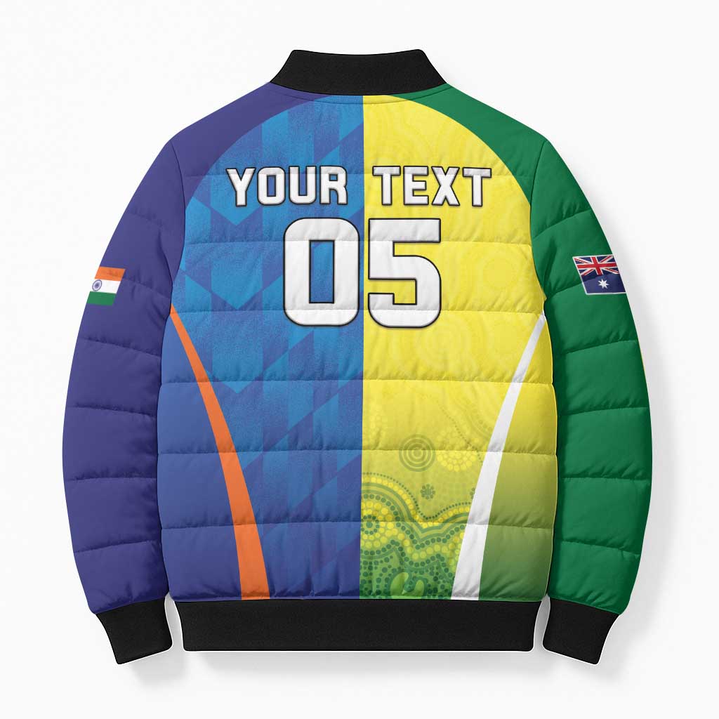 Custom Australia And India Cricket Bomber Puffer Jacket Ashoka Chakra With Aboriginal - Aussie Hoodie