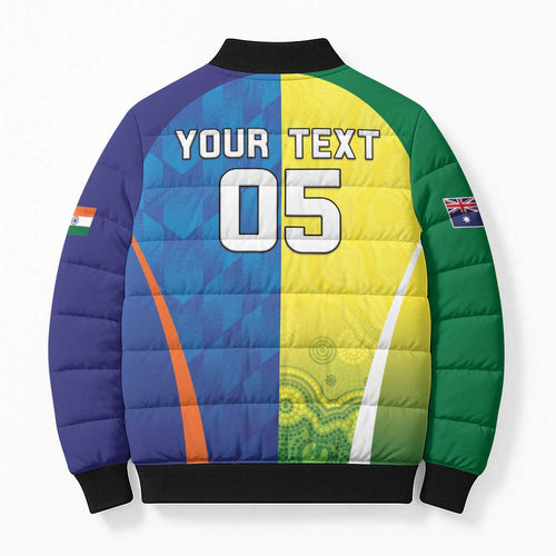 Custom Australia And India Cricket Bomber Puffer Jacket Ashoka Chakra With Aboriginal - Aussie Hoodie