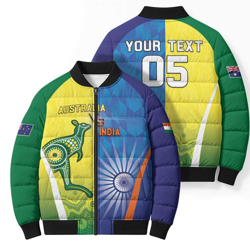 Custom Australia And India Cricket Bomber Puffer Jacket Ashoka Chakra With Aboriginal - Aussie Hoodie