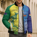 Custom Australia And India Cricket Bomber Puffer Jacket Ashoka Chakra With Aboriginal - Aussie Hoodie