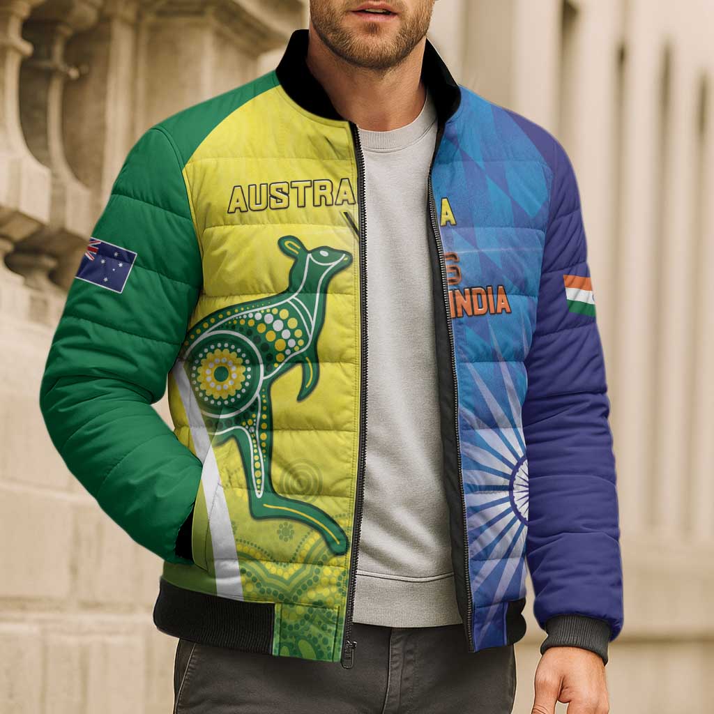 Custom Australia And India Cricket Bomber Puffer Jacket Ashoka Chakra With Aboriginal - Aussie Hoodie