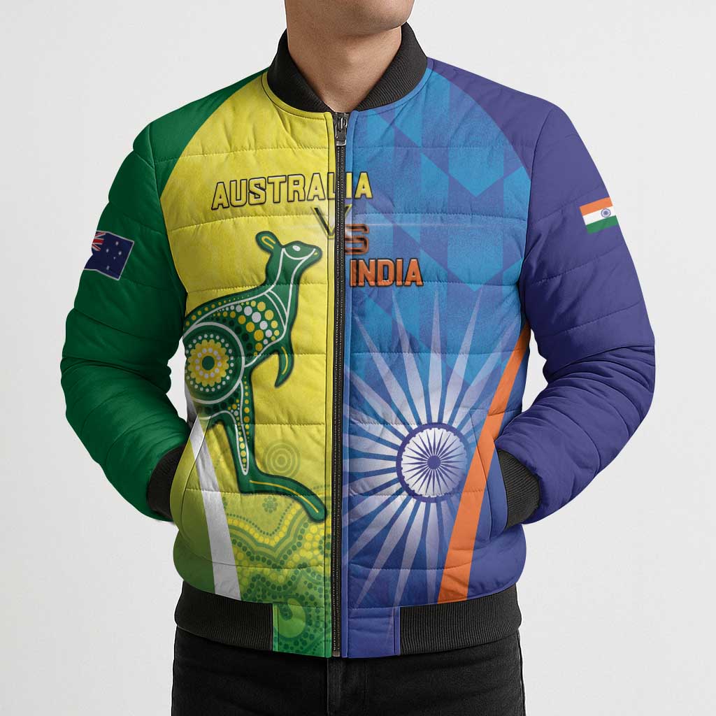 Custom Australia And India Cricket Bomber Puffer Jacket Ashoka Chakra With Aboriginal - Aussie Hoodie