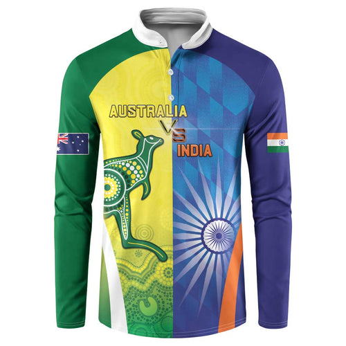 Custom Australia And India Cricket Button Sweatshirt Ashoka Chakra With Aboriginal - Aussie Hoodie