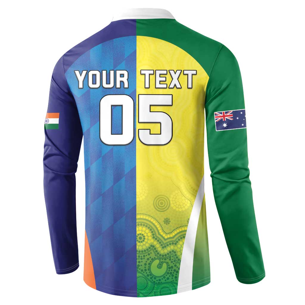 Custom Australia And India Cricket Button Sweatshirt Ashoka Chakra With Aboriginal - Aussie Hoodie