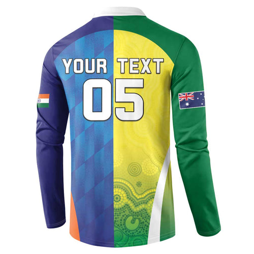 Custom Australia And India Cricket Button Sweatshirt Ashoka Chakra With Aboriginal - Aussie Hoodie
