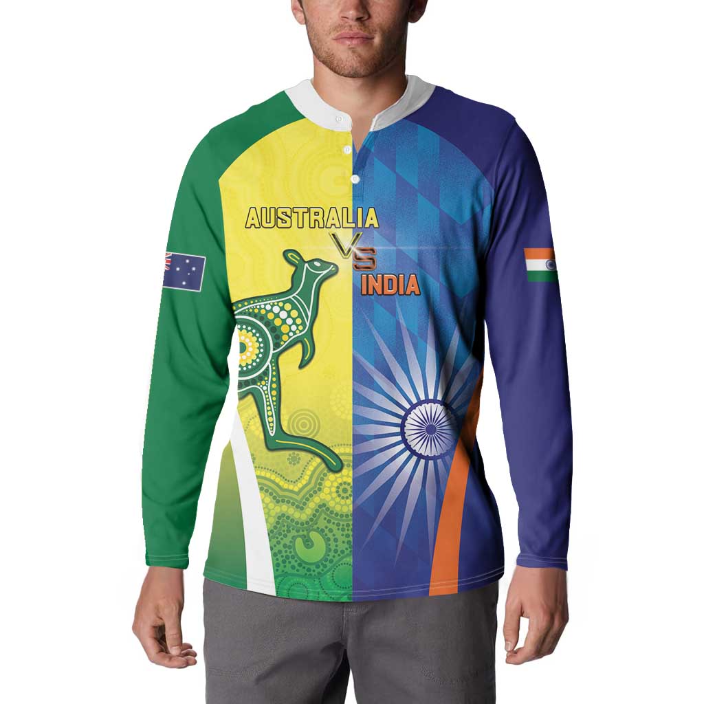 Custom Australia And India Cricket Button Sweatshirt Ashoka Chakra With Aboriginal - Aussie Hoodie