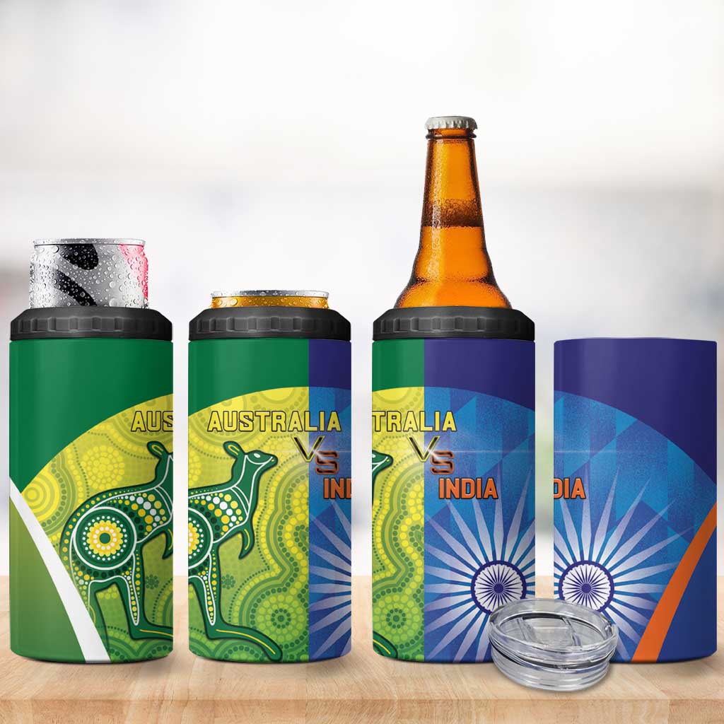 Australia And India Cricket 4 in 1 Can Cooler Tumbler Ashoka Chakra With Aboriginal - Aussie Hoodie