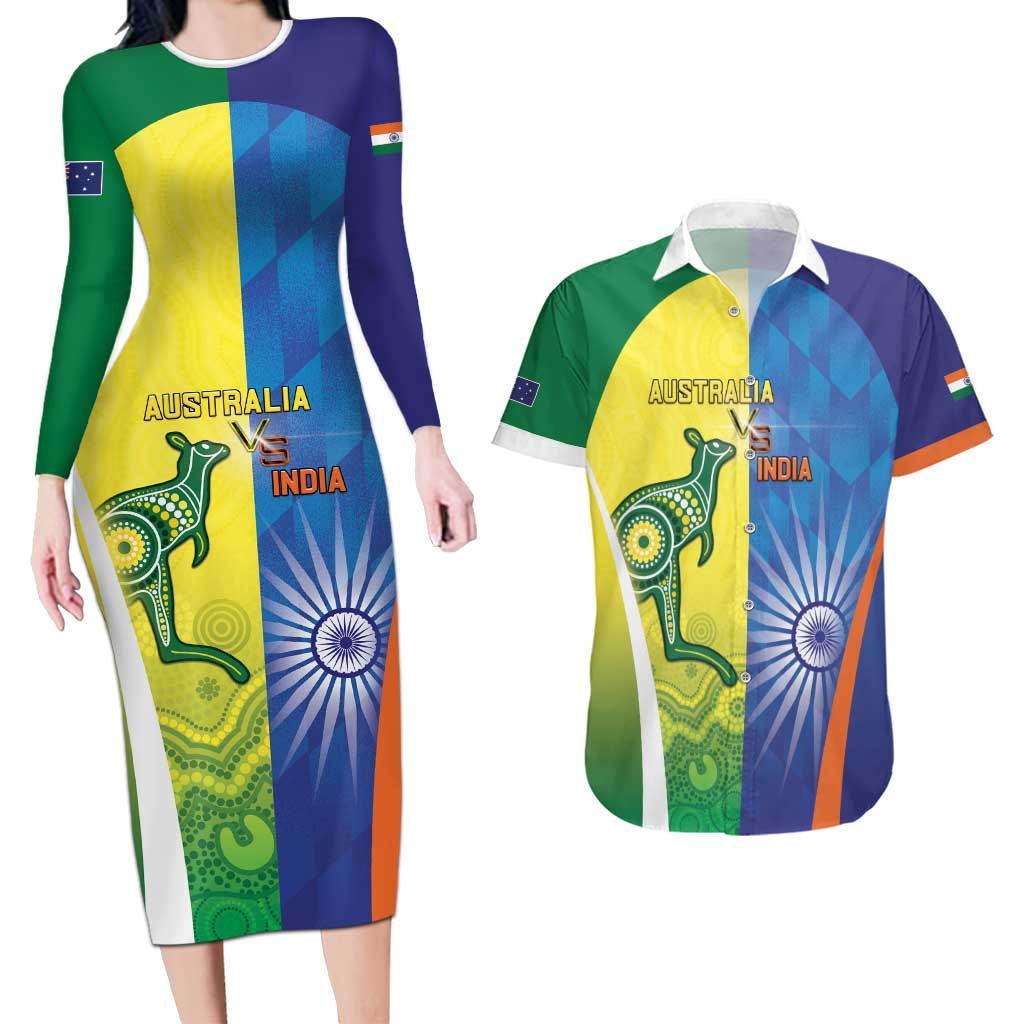 Custom Australia And India Cricket Couples Matching Long Sleeve Bodycon Dress and Hawaiian Shirt Ashoka Chakra With Aboriginal - Aussie Hoodie