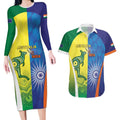 Custom Australia And India Cricket Couples Matching Long Sleeve Bodycon Dress and Hawaiian Shirt Ashoka Chakra With Aboriginal - Aussie Hoodie