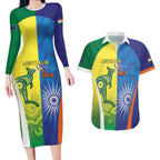 Custom Australia And India Cricket Couples Matching Long Sleeve Bodycon Dress and Hawaiian Shirt Ashoka Chakra With Aboriginal - Aussie Hoodie