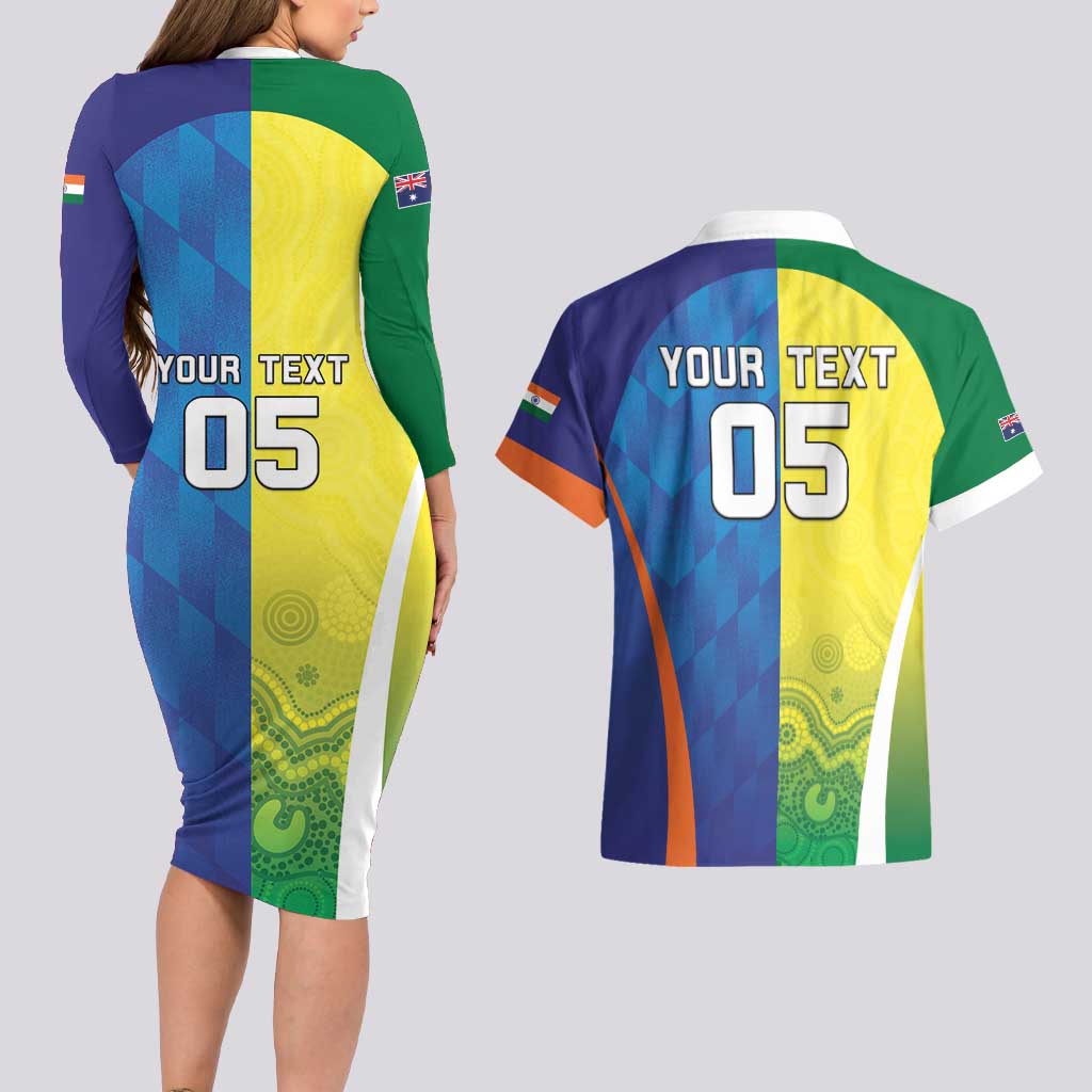 Custom Australia And India Cricket Couples Matching Long Sleeve Bodycon Dress and Hawaiian Shirt Ashoka Chakra With Aboriginal - Aussie Hoodie