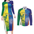 Custom Australia And India Cricket Couples Matching Long Sleeve Bodycon Dress and Long Sleeve Button Shirt Ashoka Chakra With Aboriginal - Aussie Hoodie