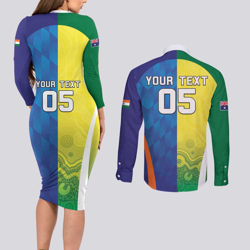 Custom Australia And India Cricket Couples Matching Long Sleeve Bodycon Dress and Long Sleeve Button Shirt Ashoka Chakra With Aboriginal - Aussie Hoodie