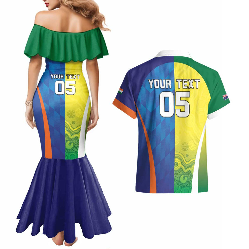 Custom Australia And India Cricket Couples Matching Mermaid Dress and Hawaiian Shirt Ashoka Chakra With Aboriginal - Aussie Hoodie