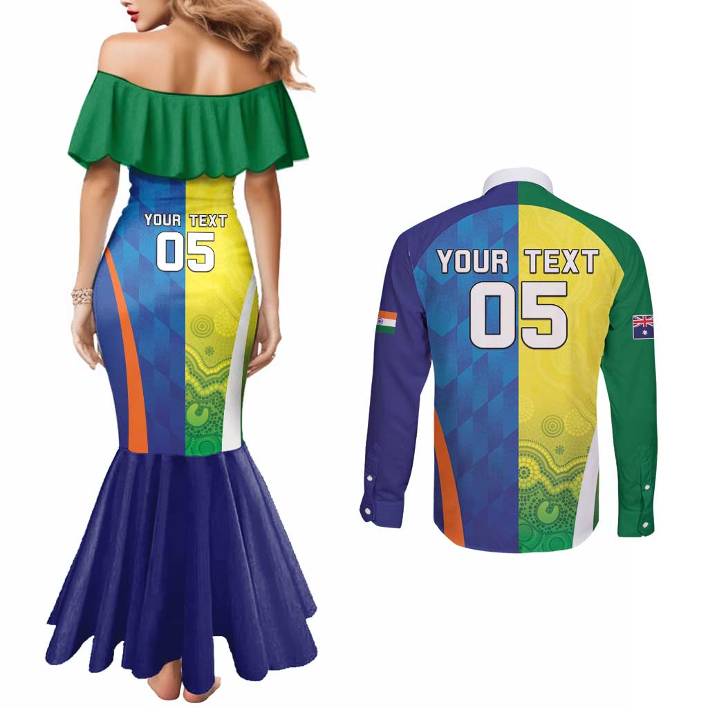 Custom Australia And India Cricket Couples Matching Mermaid Dress and Long Sleeve Button Shirt Ashoka Chakra With Aboriginal - Aussie Hoodie