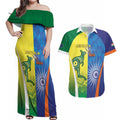 Custom Australia And India Cricket Couples Matching Off Shoulder Maxi Dress and Hawaiian Shirt Ashoka Chakra With Aboriginal - Aussie Hoodie