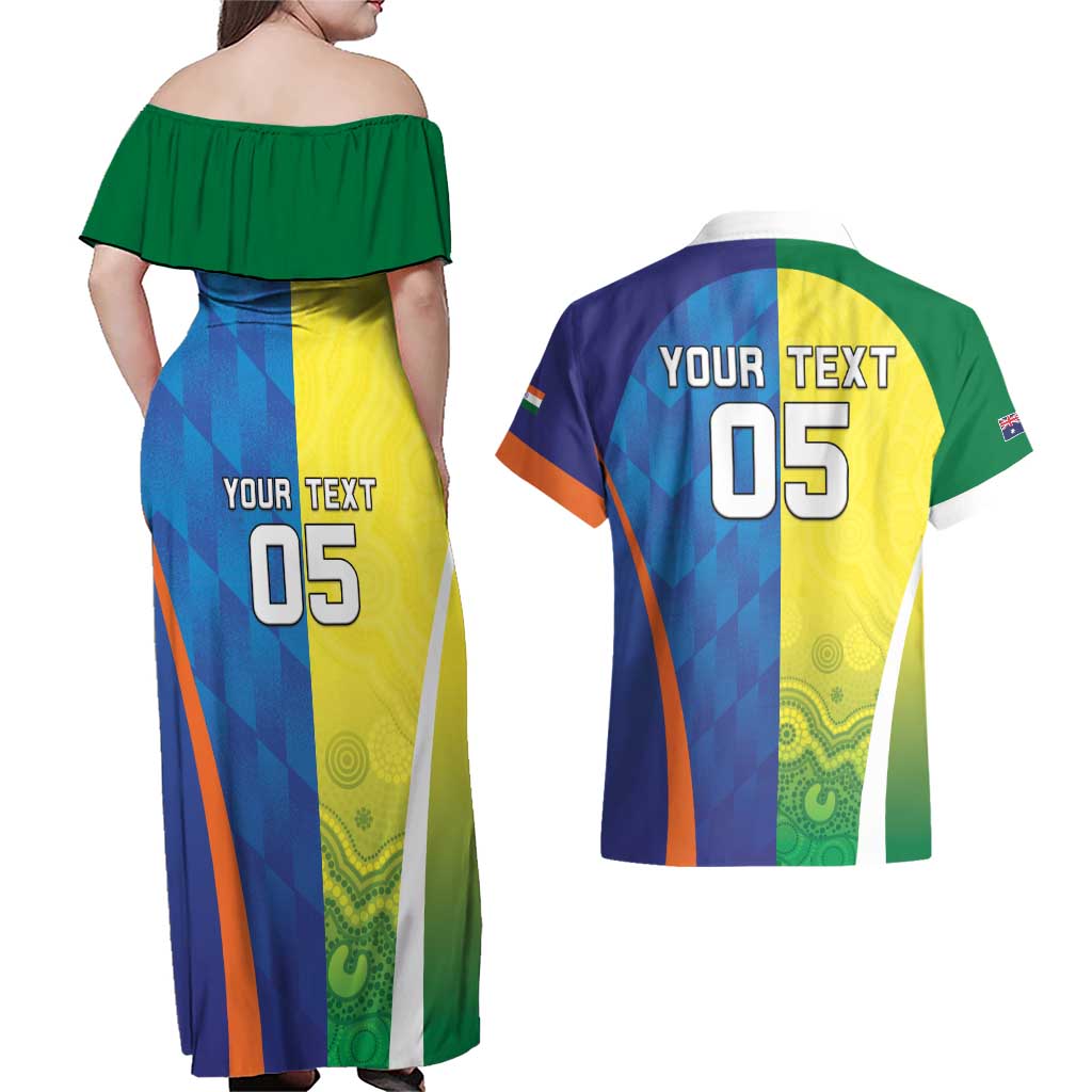 Custom Australia And India Cricket Couples Matching Off Shoulder Maxi Dress and Hawaiian Shirt Ashoka Chakra With Aboriginal - Aussie Hoodie
