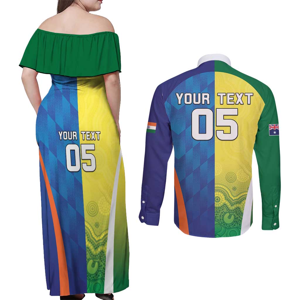Custom Australia And India Cricket Couples Matching Off Shoulder Maxi Dress and Long Sleeve Button Shirt Ashoka Chakra With Aboriginal - Aussie Hoodie