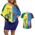 Custom Australia And India Cricket Couples Matching Off Shoulder Short Dress and Hawaiian Shirt Ashoka Chakra With Aboriginal - Aussie Hoodie