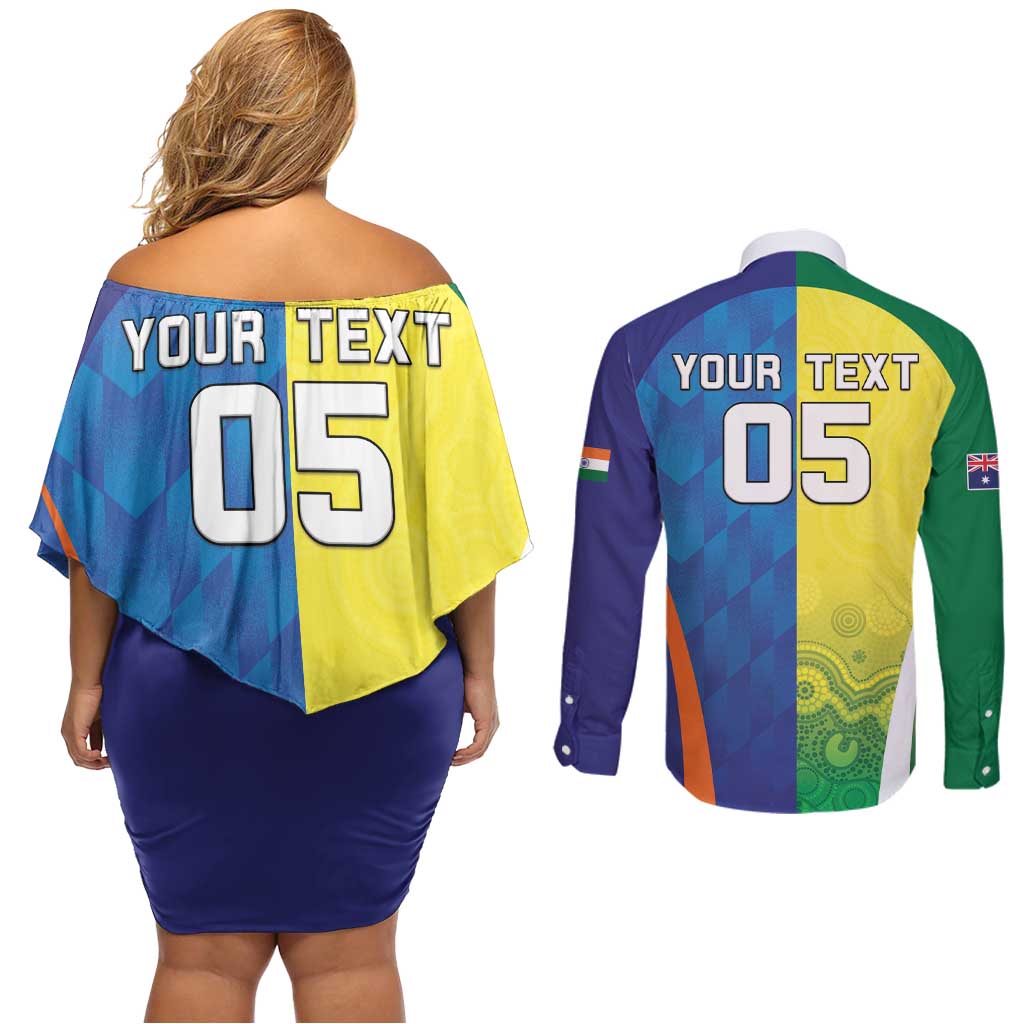 Custom Australia And India Cricket Couples Matching Off Shoulder Short Dress and Long Sleeve Button Shirt Ashoka Chakra With Aboriginal - Aussie Hoodie