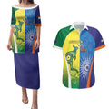 Custom Australia And India Cricket Couples Matching Puletasi and Hawaiian Shirt Ashoka Chakra With Aboriginal - Aussie Hoodie