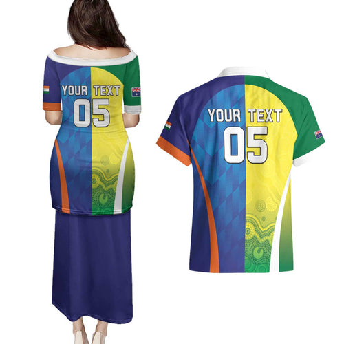 Custom Australia And India Cricket Couples Matching Puletasi and Hawaiian Shirt Ashoka Chakra With Aboriginal - Aussie Hoodie