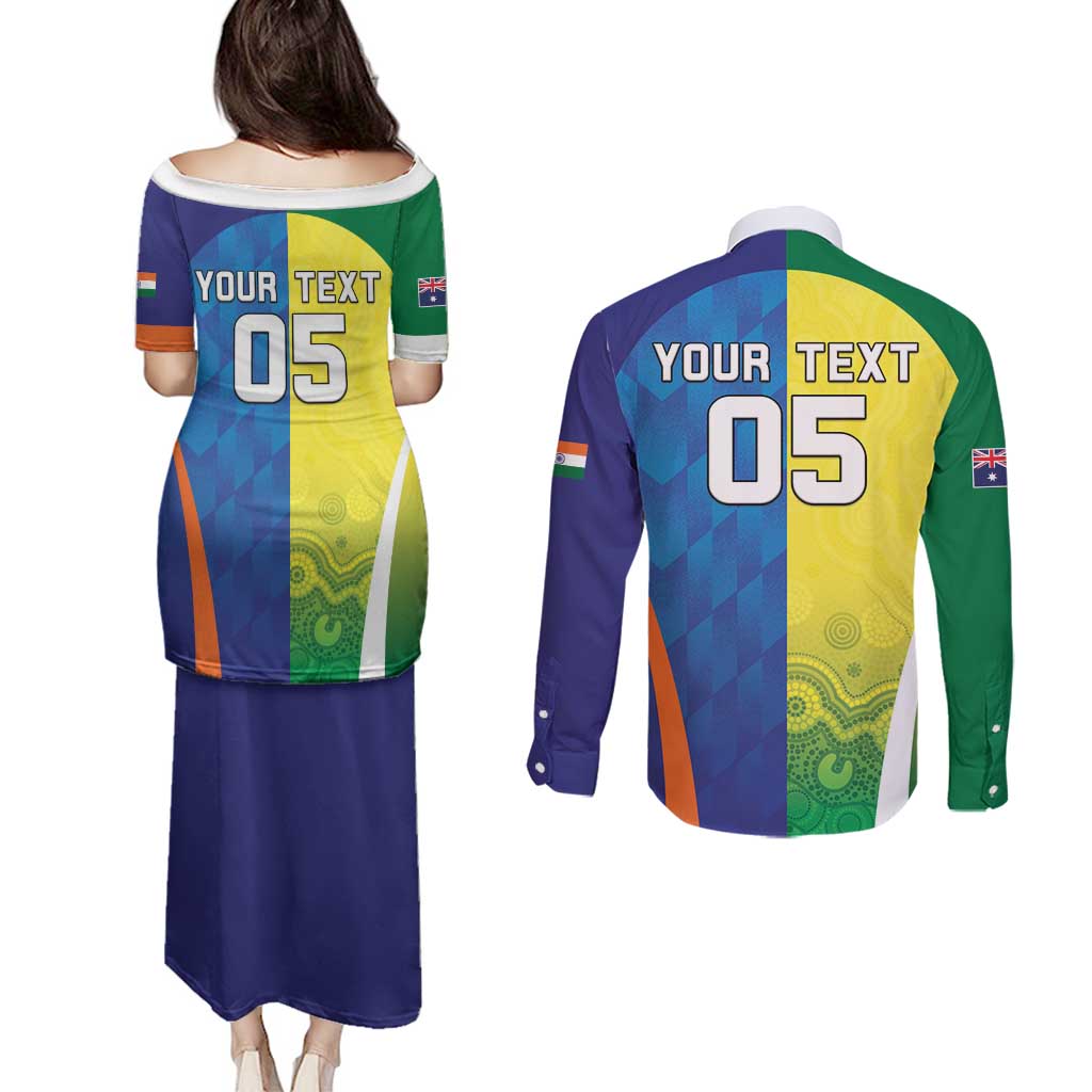 Custom Australia And India Cricket Couples Matching Puletasi and Long Sleeve Button Shirt Ashoka Chakra With Aboriginal - Aussie Hoodie