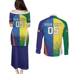 Custom Australia And India Cricket Couples Matching Puletasi and Long Sleeve Button Shirt Ashoka Chakra With Aboriginal - Aussie Hoodie