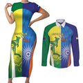 Custom Australia And India Cricket Couples Matching Short Sleeve Bodycon Dress and Long Sleeve Button Shirt Ashoka Chakra With Aboriginal - Aussie Hoodie