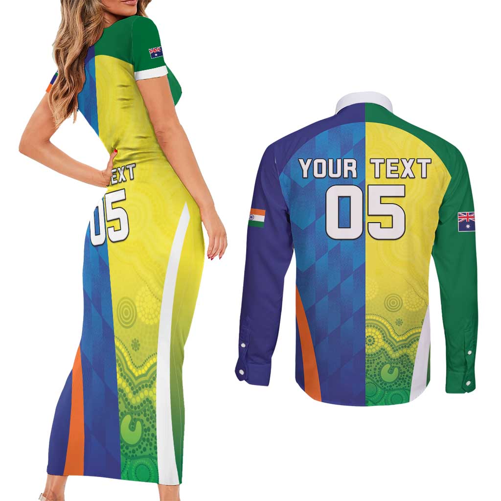Custom Australia And India Cricket Couples Matching Short Sleeve Bodycon Dress and Long Sleeve Button Shirt Ashoka Chakra With Aboriginal - Aussie Hoodie