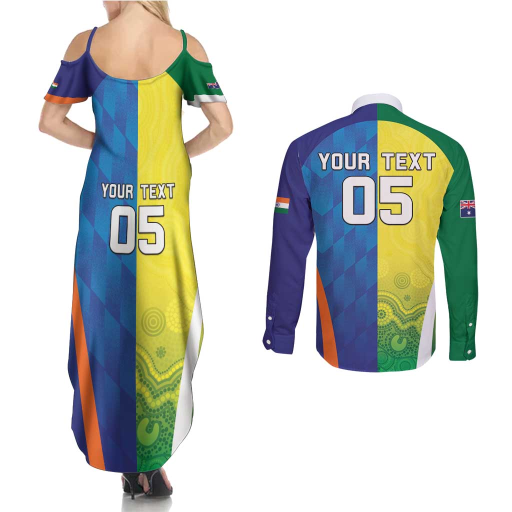 Custom Australia And India Cricket Couples Matching Summer Maxi Dress and Long Sleeve Button Shirt Ashoka Chakra With Aboriginal - Aussie Hoodie