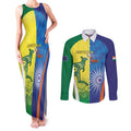 Custom Australia And India Cricket Couples Matching Tank Maxi Dress and Long Sleeve Button Shirt Ashoka Chakra With Aboriginal - Aussie Hoodie