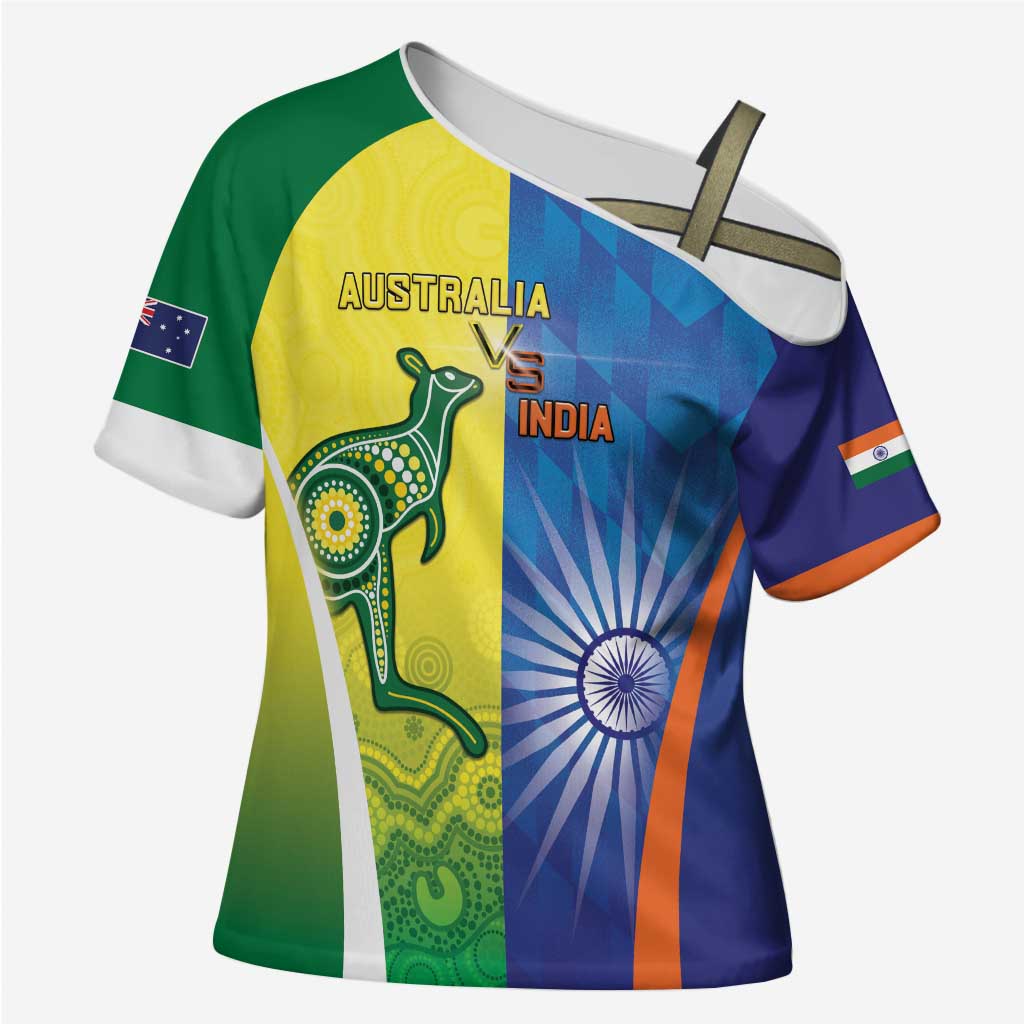 Custom Australia And India Cricket Cross Shoulder Shirt Ashoka Chakra With Aboriginal - Aussie Hoodie