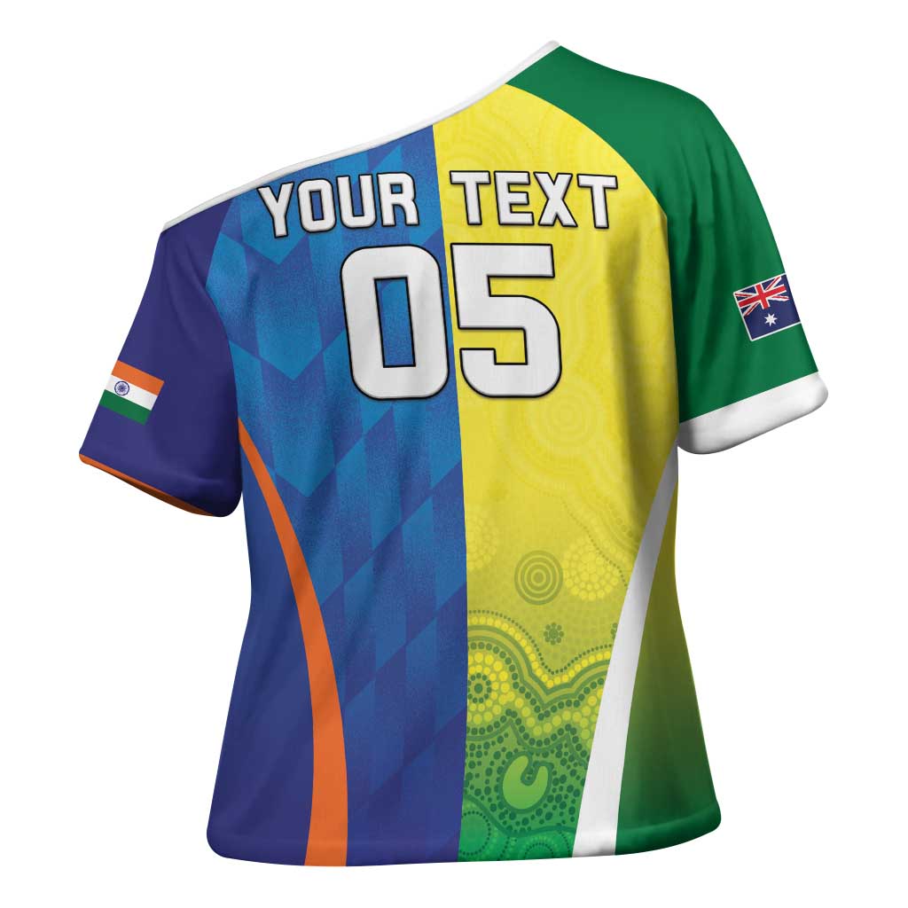 Custom Australia And India Cricket Cross Shoulder Shirt Ashoka Chakra With Aboriginal - Aussie Hoodie