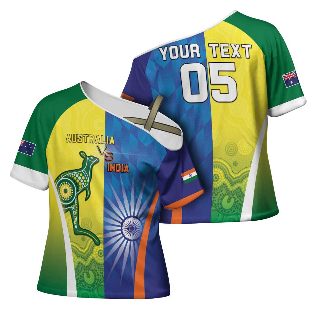 Custom Australia And India Cricket Cross Shoulder Shirt Ashoka Chakra With Aboriginal - Aussie Hoodie