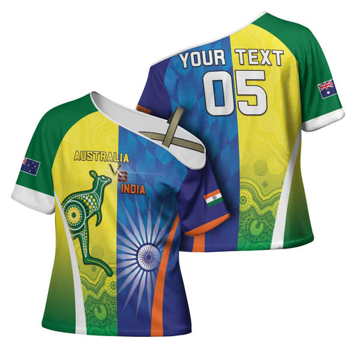 Custom Australia And India Cricket Cross Shoulder Shirt Ashoka Chakra With Aboriginal - Aussie Hoodie