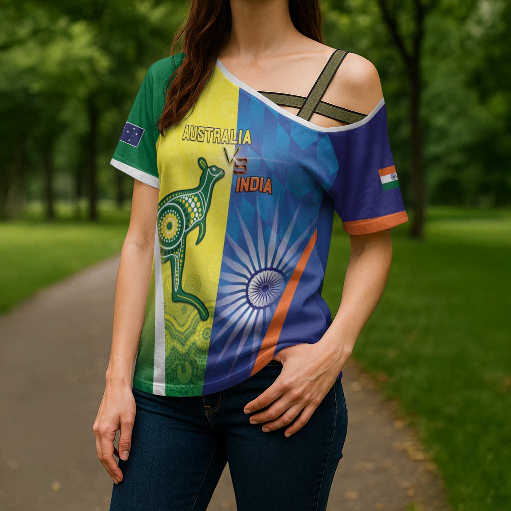 Custom Australia And India Cricket Cross Shoulder Shirt Ashoka Chakra With Aboriginal - Aussie Hoodie