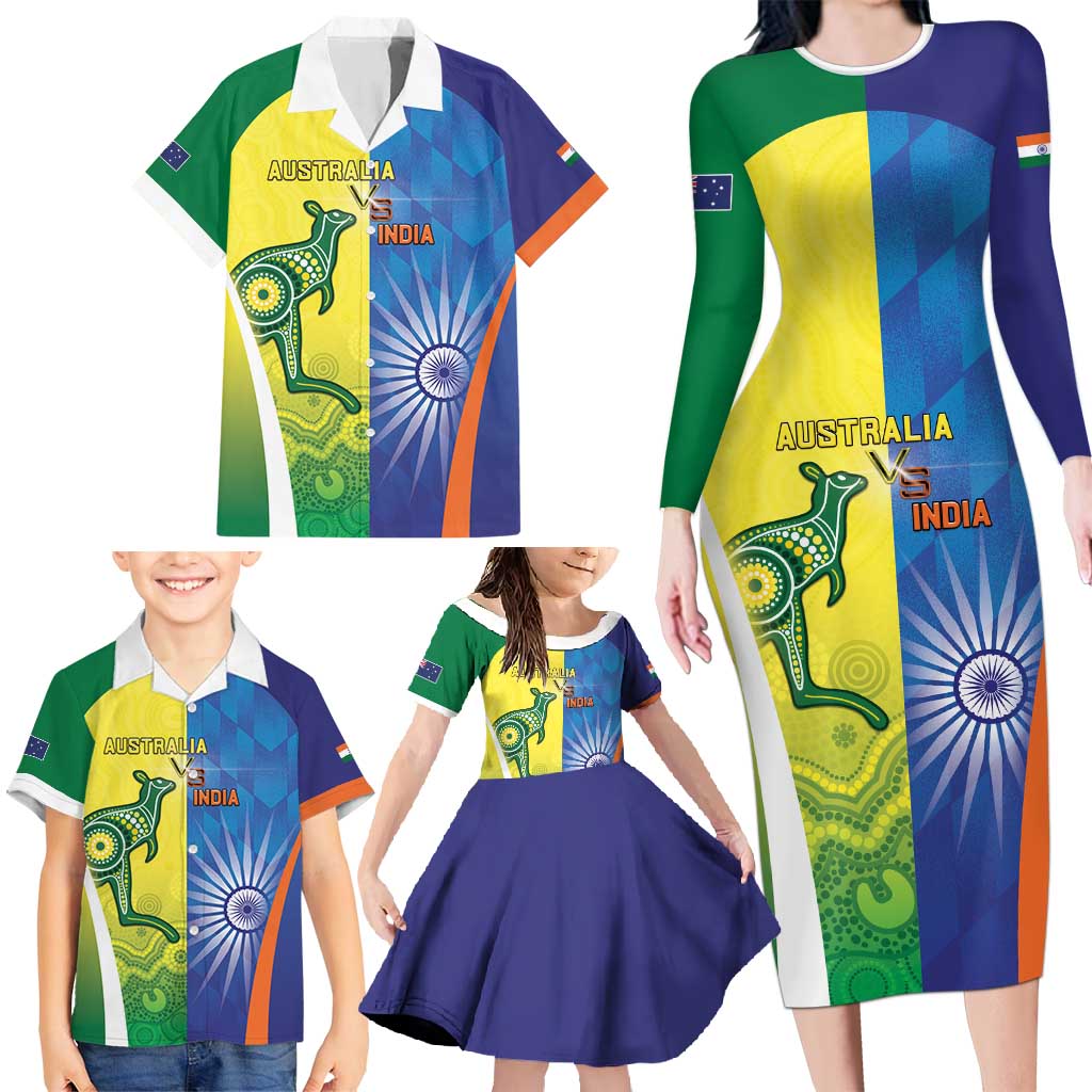 Custom Australia And India Cricket Family Matching Long Sleeve Bodycon Dress and Hawaiian Shirt Ashoka Chakra With Aboriginal - Aussie Hoodie