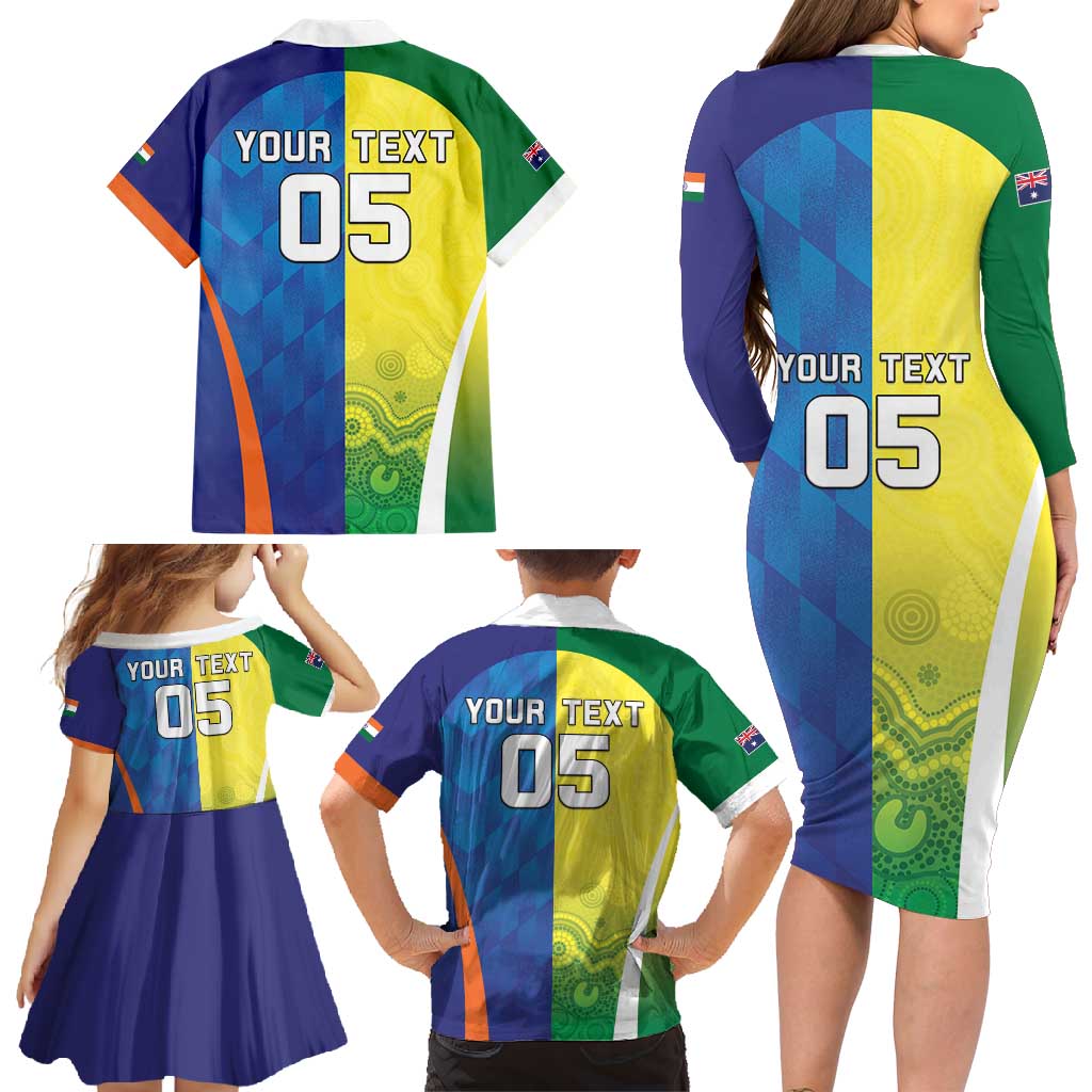 Custom Australia And India Cricket Family Matching Long Sleeve Bodycon Dress and Hawaiian Shirt Ashoka Chakra With Aboriginal - Aussie Hoodie