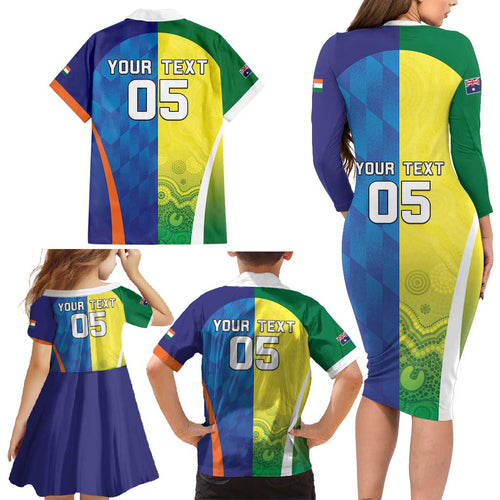 Custom Australia And India Cricket Family Matching Long Sleeve Bodycon Dress and Hawaiian Shirt Ashoka Chakra With Aboriginal - Aussie Hoodie