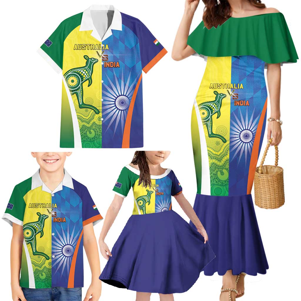 Custom Australia And India Cricket Family Matching Mermaid Dress and Hawaiian Shirt Ashoka Chakra With Aboriginal - Aussie Hoodie
