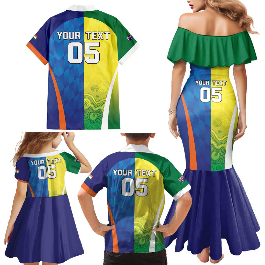 Custom Australia And India Cricket Family Matching Mermaid Dress and Hawaiian Shirt Ashoka Chakra With Aboriginal - Aussie Hoodie