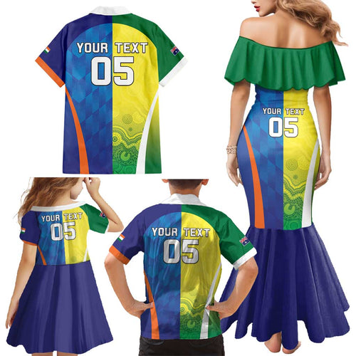 Custom Australia And India Cricket Family Matching Mermaid Dress and Hawaiian Shirt Ashoka Chakra With Aboriginal - Aussie Hoodie