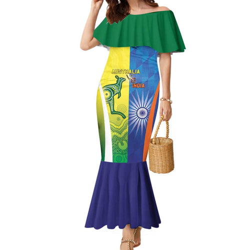 Custom Australia And India Cricket Family Matching Mermaid Dress and Hawaiian Shirt Ashoka Chakra With Aboriginal - Aussie Hoodie